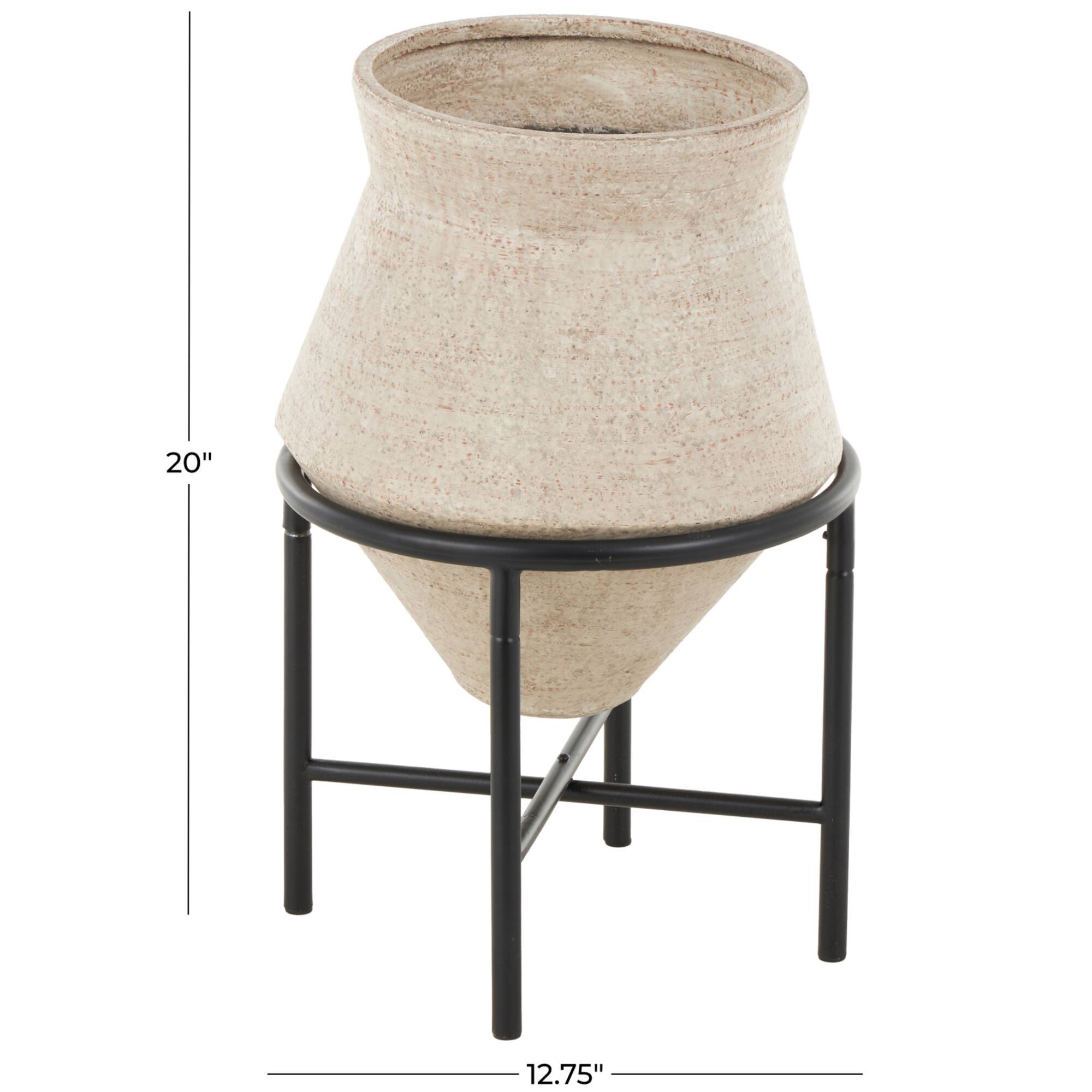 20" Beige Metal Wide Vase with Black Metal Stands